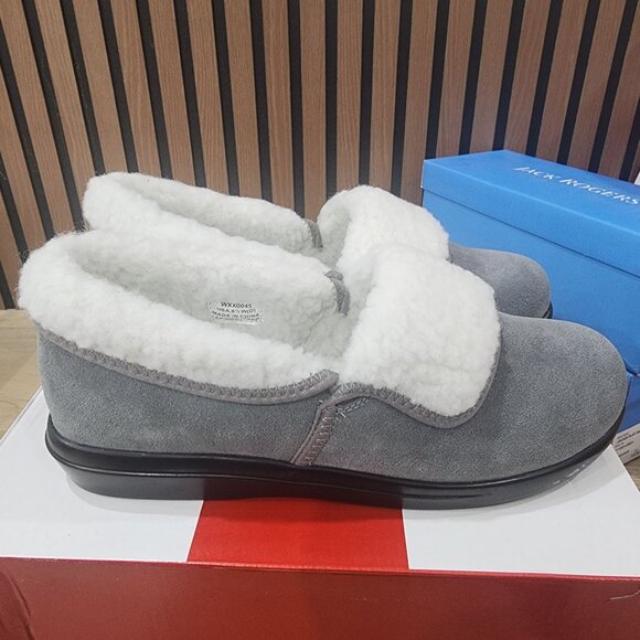 Womens Propet Colbie Grey Suede & Faux Fur Slippers Size 8.5W - Picture 3 of 6